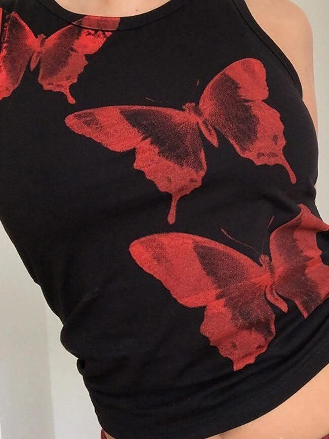 Luftigt utan ärmar topp med enastående fjärilsdesign