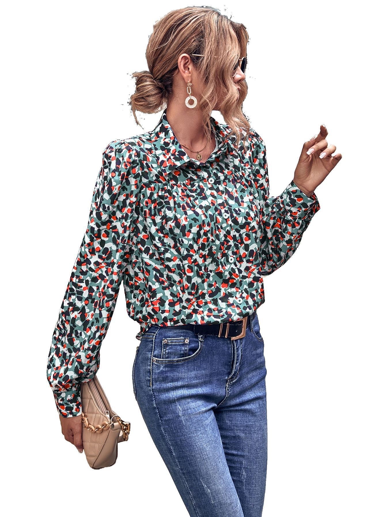 Feminine Bluse med Blomsterprint og Chic Puffærmer