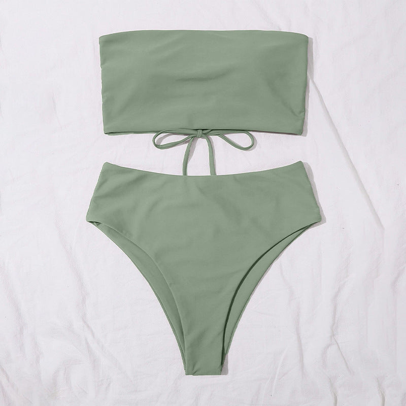 Stilrent Bikini-Set med bandeauöverdel och hög midja