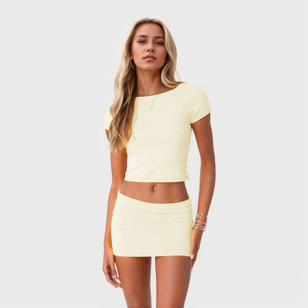 Stilfuldt Sæt med Crop-Top og Mini Skirt