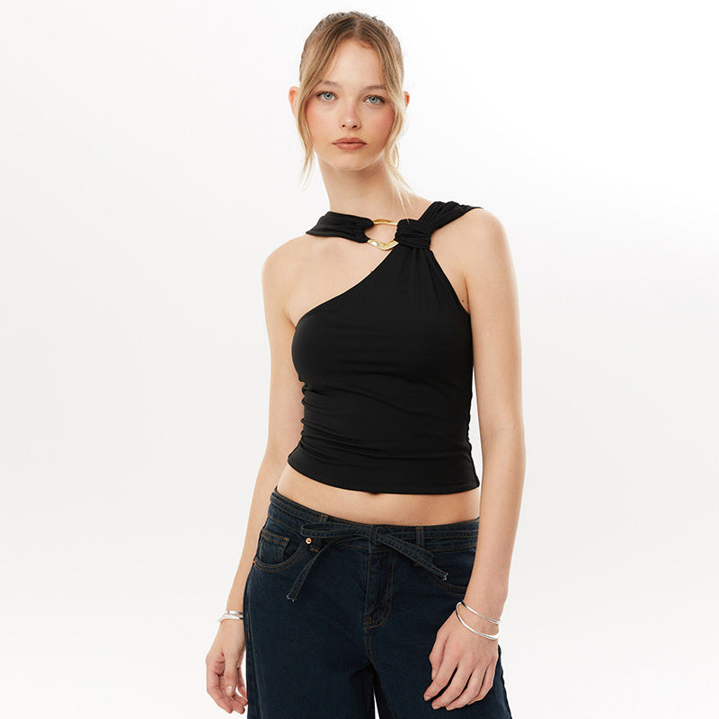 Asymmetrisk Top med Elegant Ringdetalj för Damer