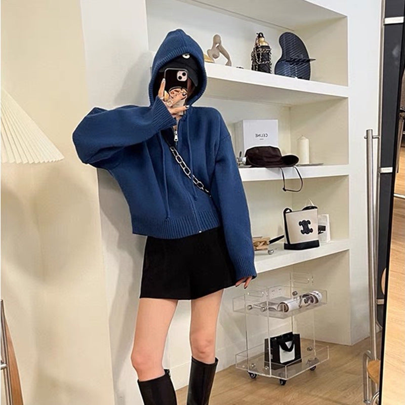 Korte Hoodie til kvinder med lynlås og hætte