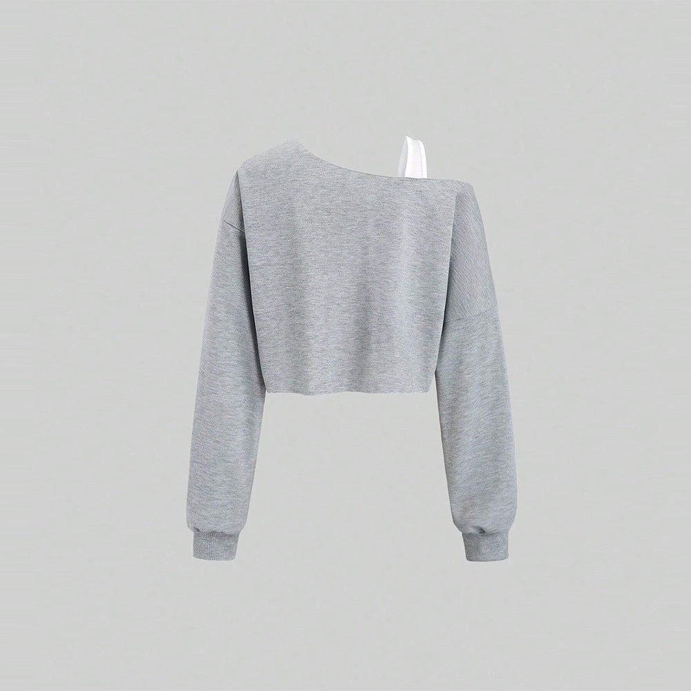 Moderne cropped Sweatshirt med asymmetrisk snit og fyldige ærmer