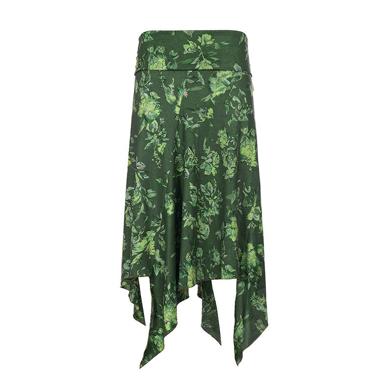 Asymmetrisk Wrapkjol med Blommönster och Stretchmidja