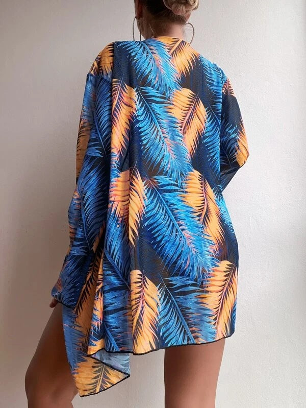 Blomstrande Bandeau-Bikini med matchande Kimono