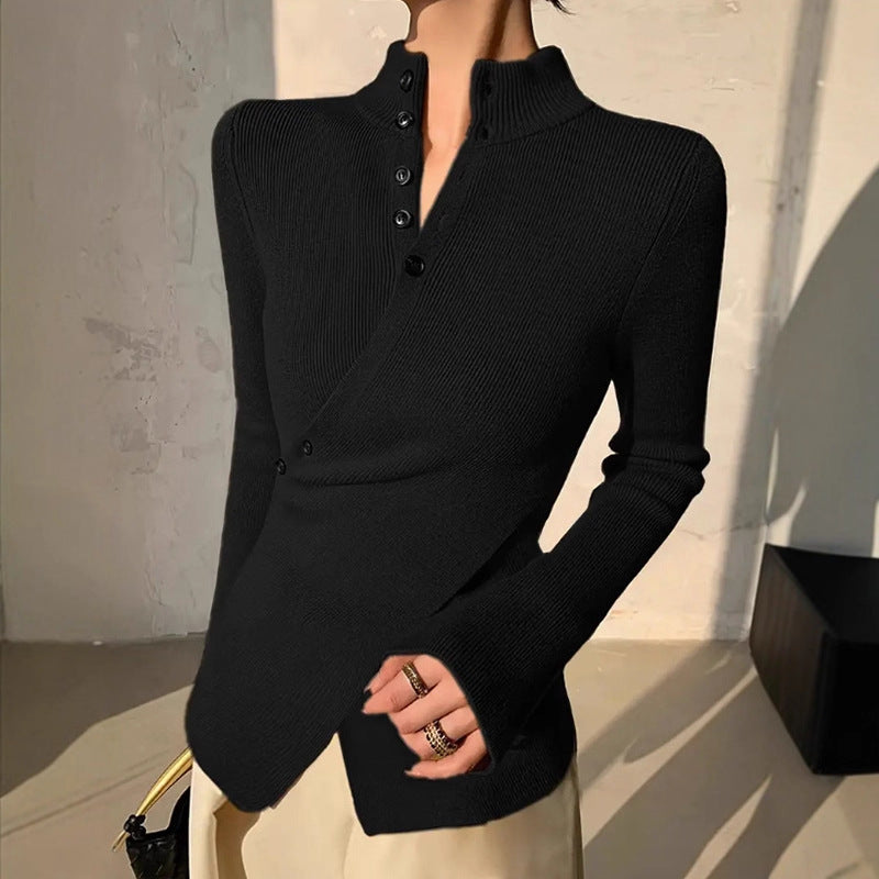 Elegant Strikbluse med Unikke Detaljer