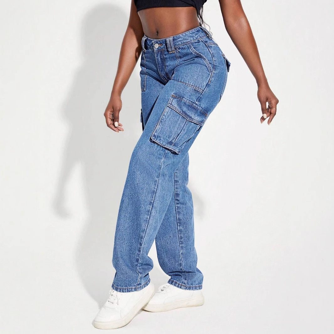 Stilfulde Cargo Jeans til Kvinder med Elastisk Talje