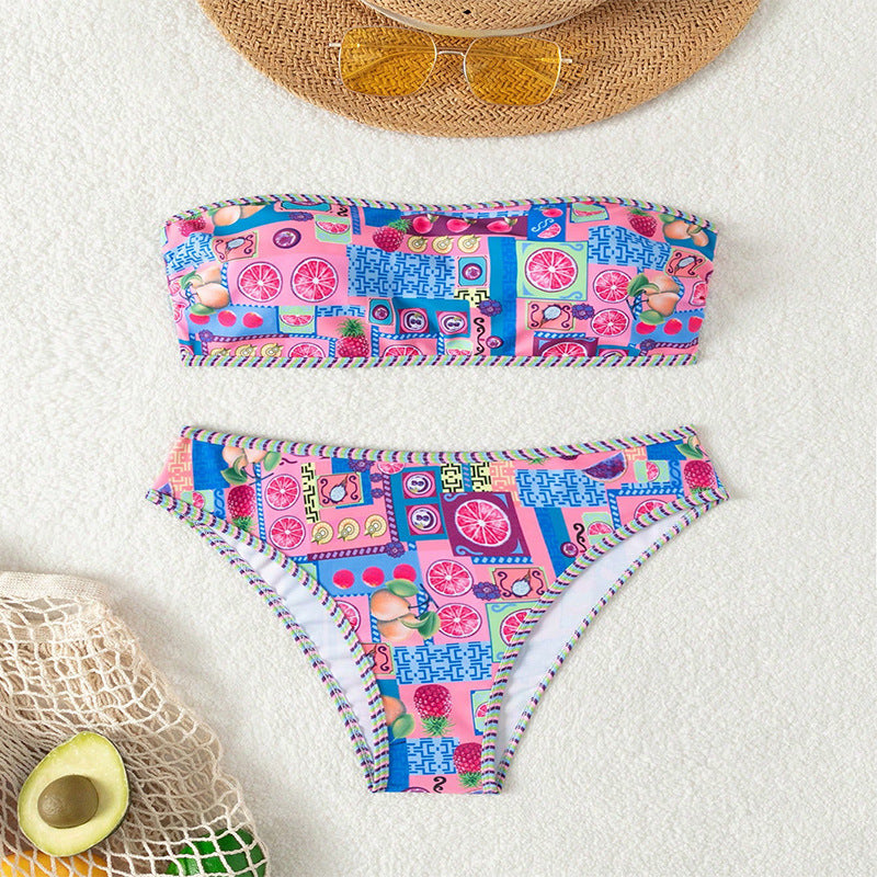 Fruktig Bandeau-Bikini för Sommaren