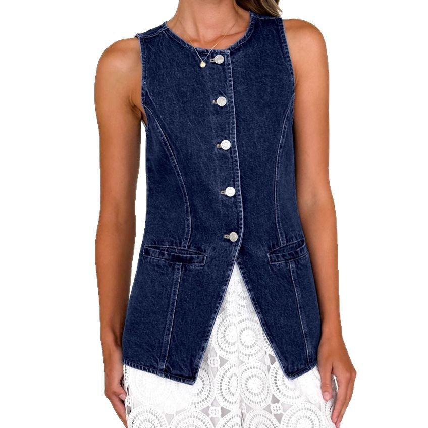 Elegant Denim Vest med Slank Silhuet og Unikke Detaljer