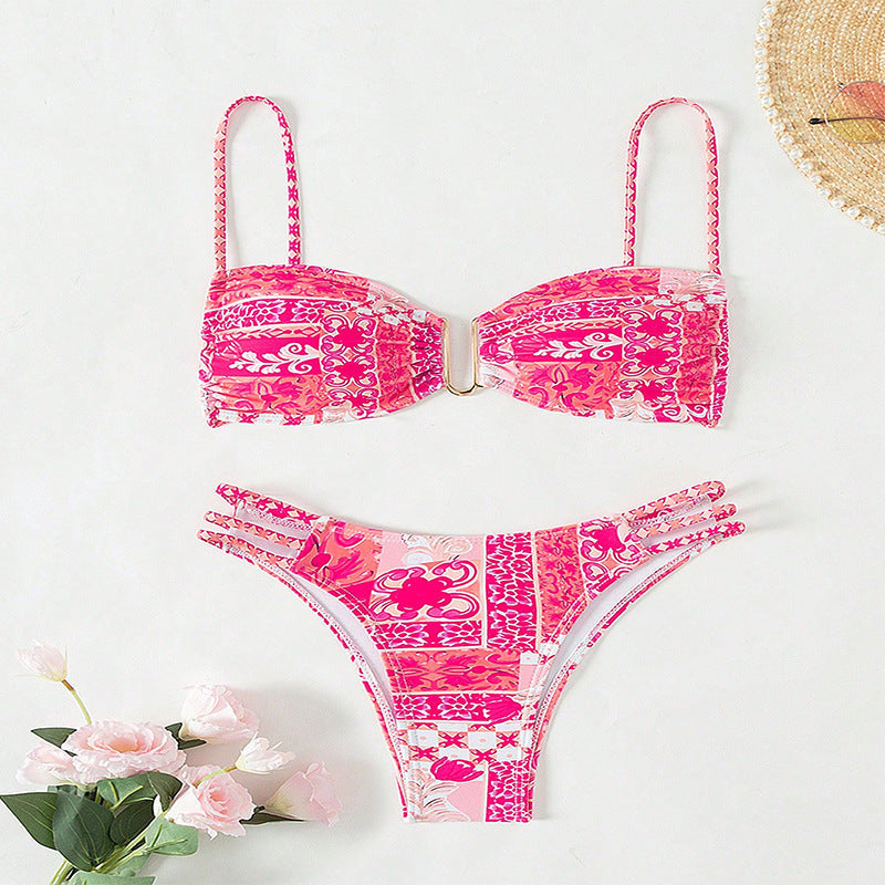 Stilren Bandeau-Bikini med Unikt Mönster