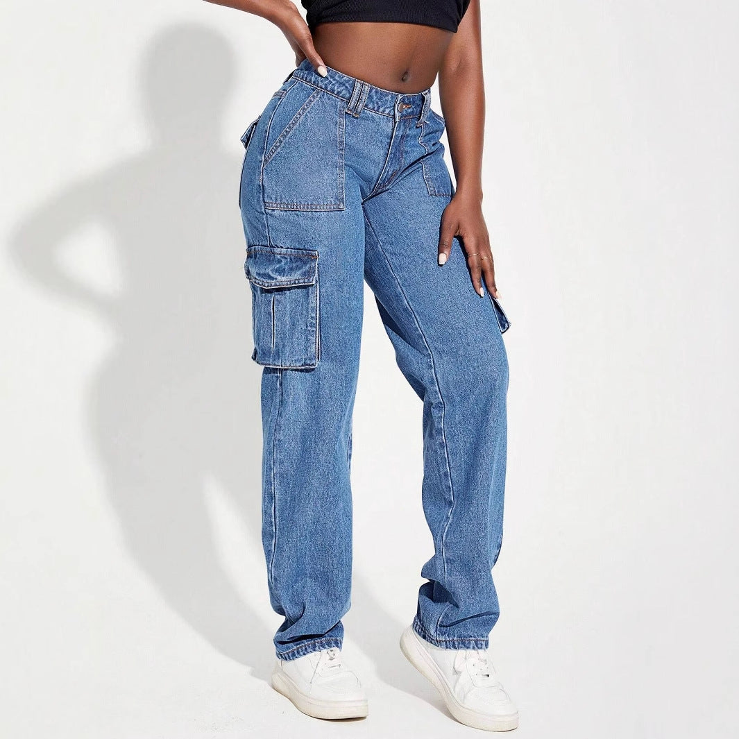 Stilfulde Cargo Jeans til Kvinder med Elastisk Talje