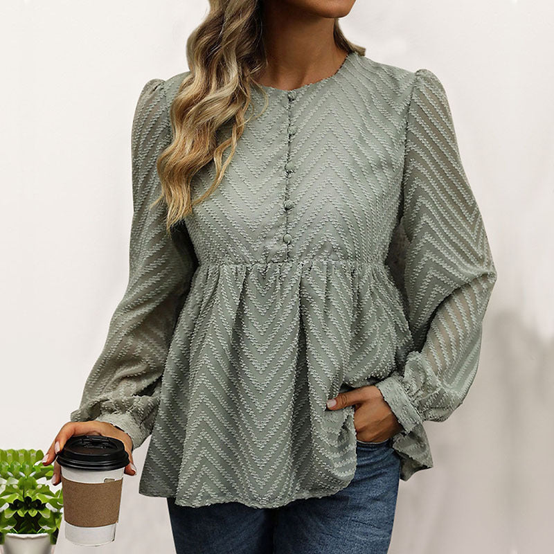 Elegant Blus med Volangdetaljer och Sömlös Design