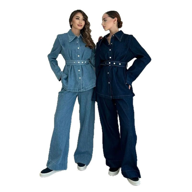 Kvindelig Denimjakke med Taljebælte fra ChicAura