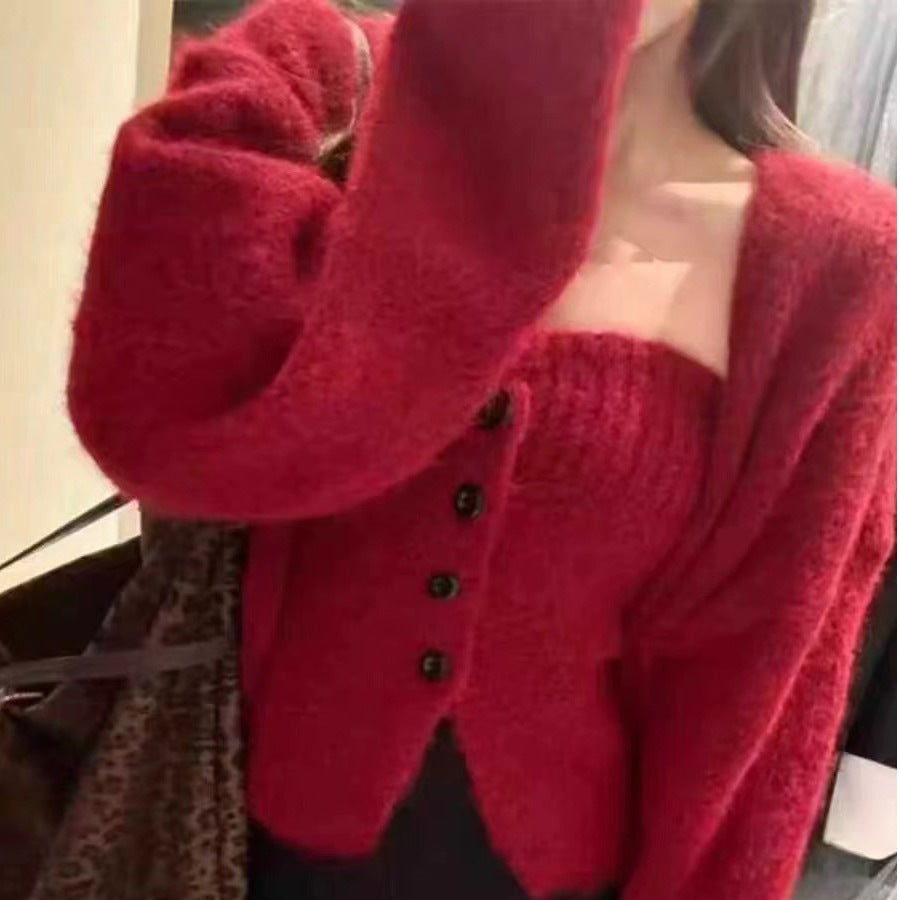 Elegant Cardigan med Åbne Front og Knapdetaljer