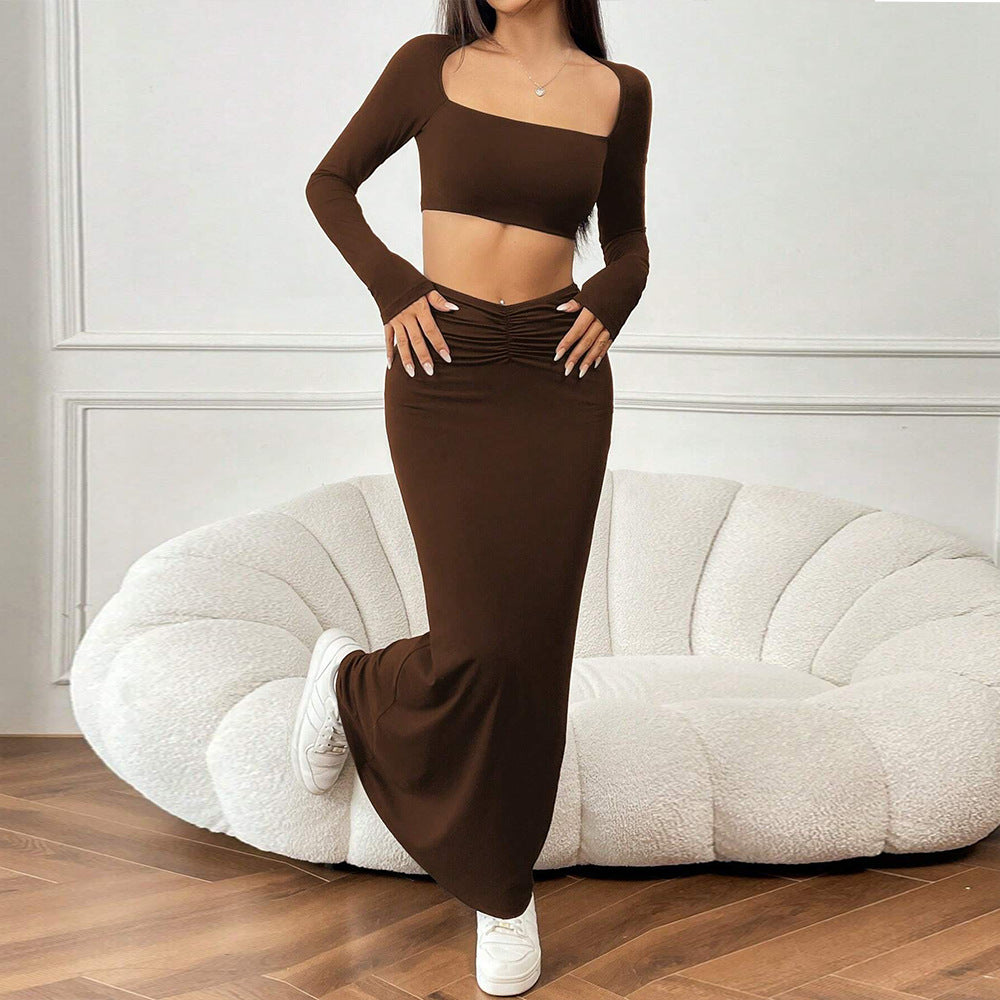 Stilfuldt Sæt med Crop-Top og Maxiskørt til Kvinder