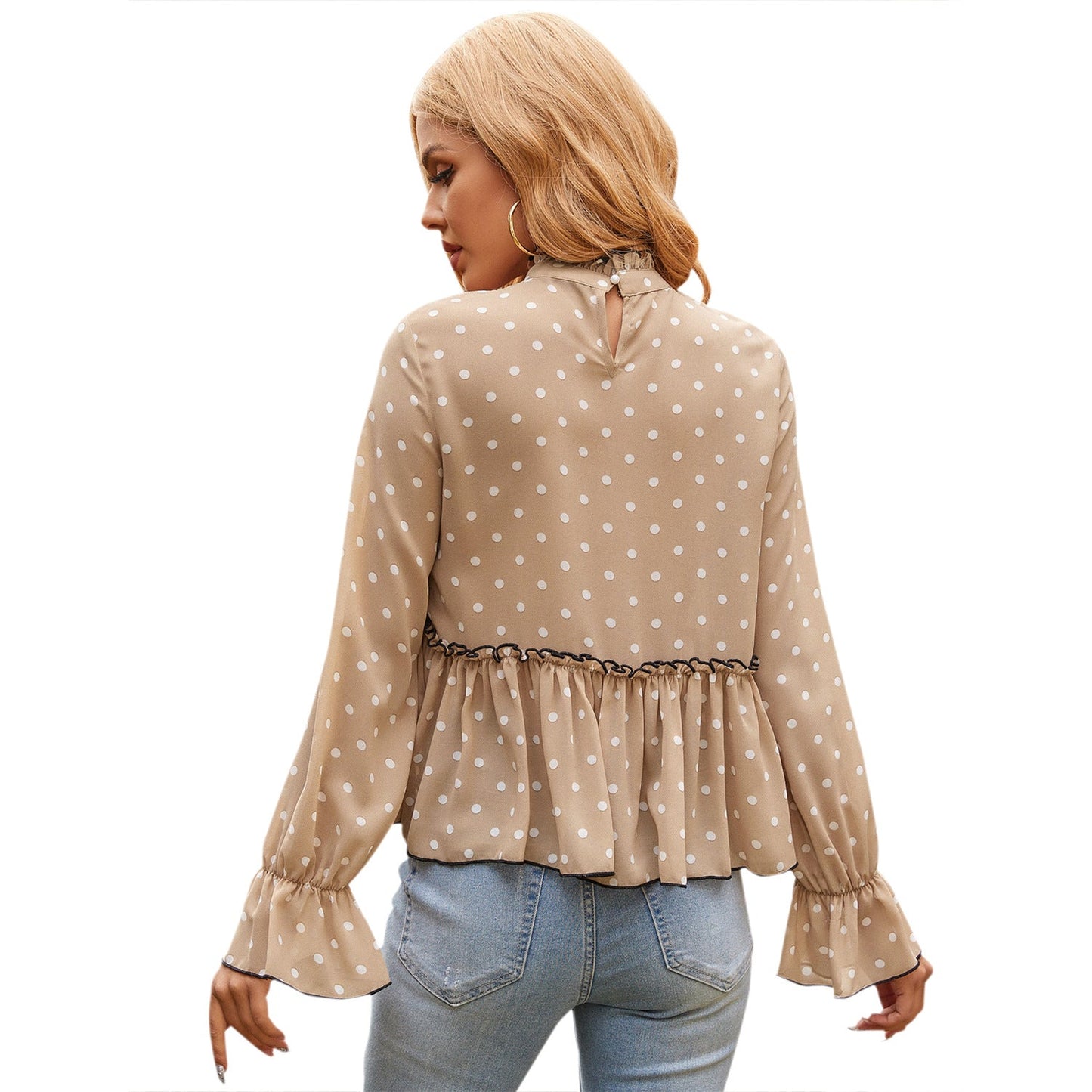 Elegant Bluse med Fald og Prikker fra ModaLise