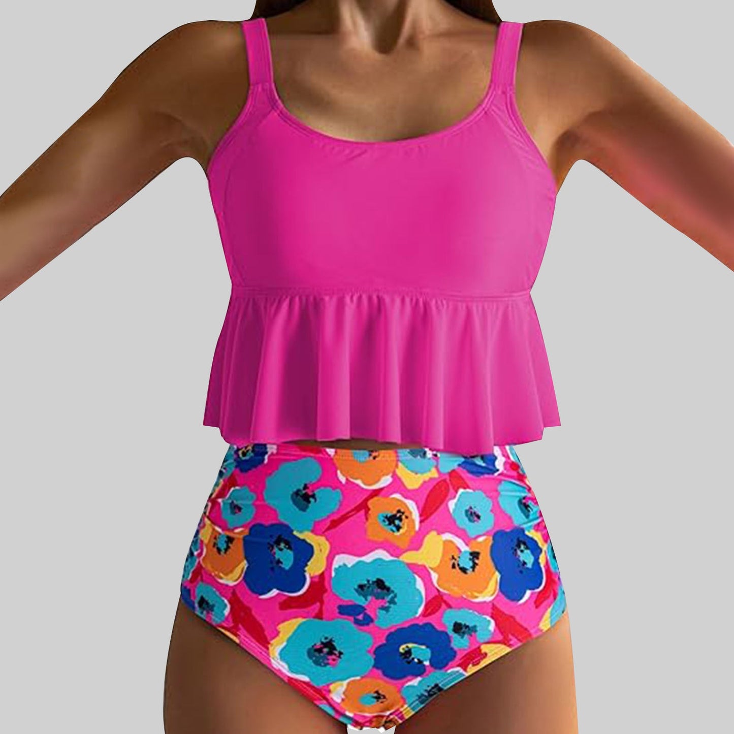 Feminint Badset med Lekfull Volangdesign och Hög Midja