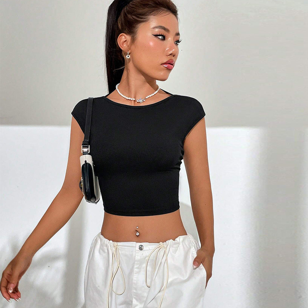 Moderne Cropped T-Shirt til Kvinder med Elegant Struktur