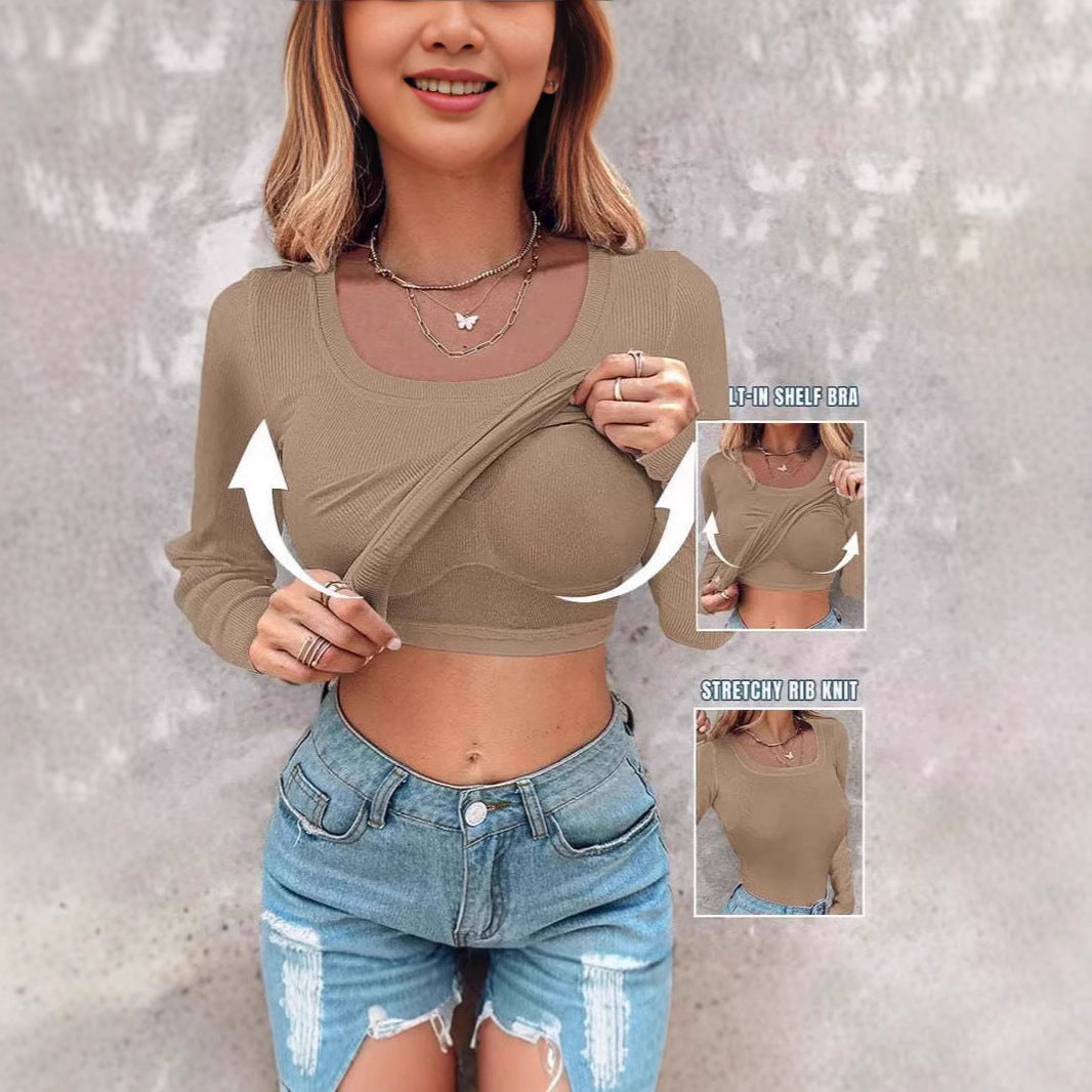 Modern croppad långärmad topp med inbyggd tanktopp