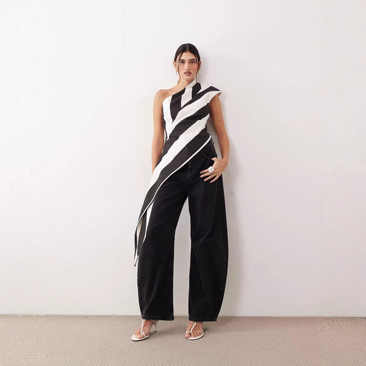 Asymmetrisk Wrap-Topp med Stiliga Ränder