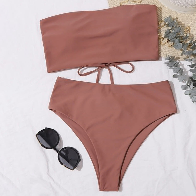 Stilrent Bikini-Set med bandeauöverdel och hög midja