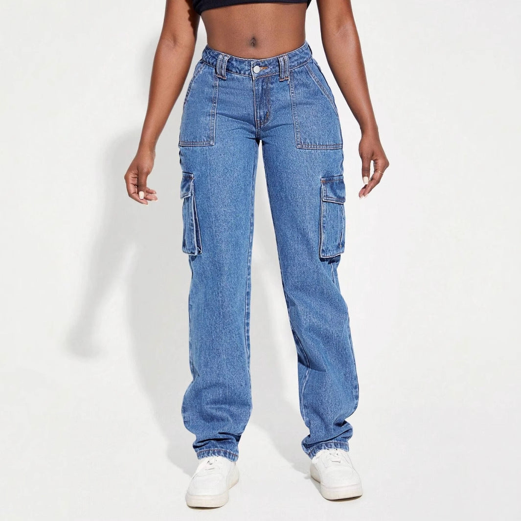 Stilfulde Cargo Jeans til Kvinder med Elastisk Talje