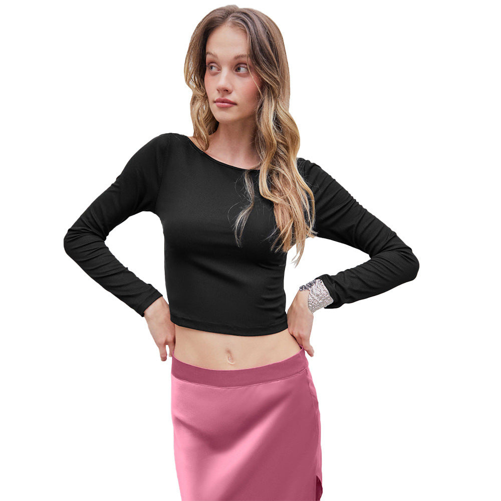 Elegant Crop-Top med Lange Ærmer og Rund Halsudskæring