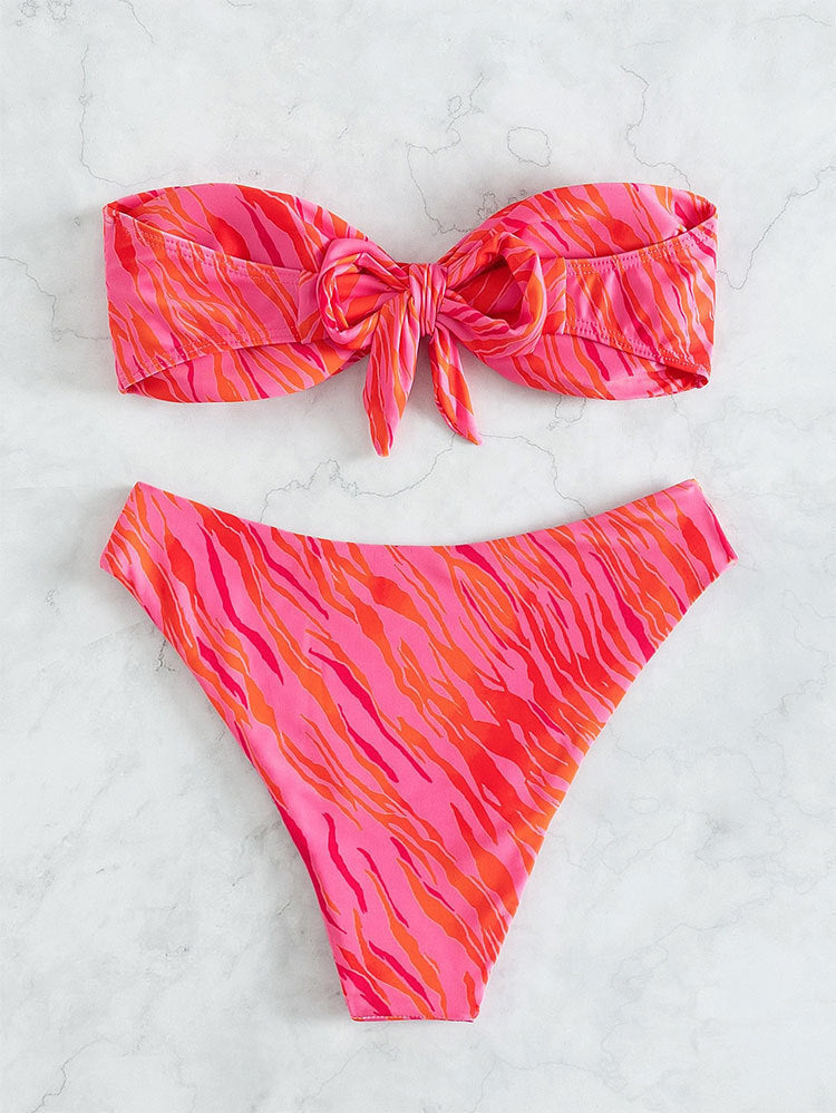 Snygg Bandeau-Bikini med Zebra-Design för Sommarens Äventyr