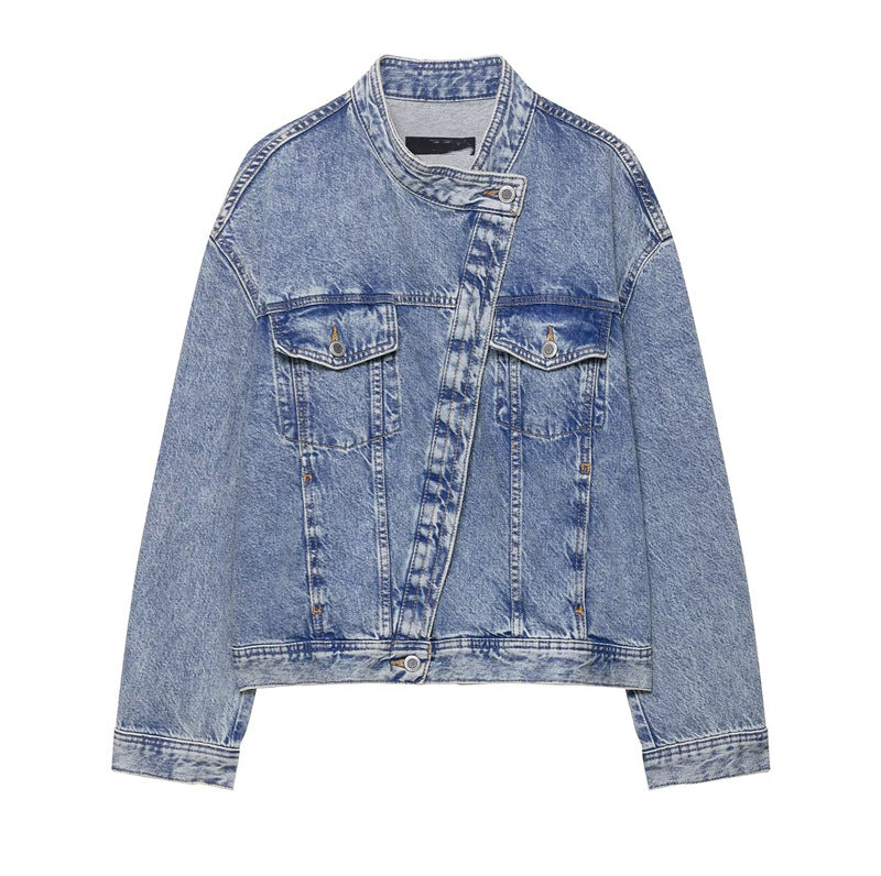 Elegant jeansjacka med asymmetrisk design för den moderna kvinnan