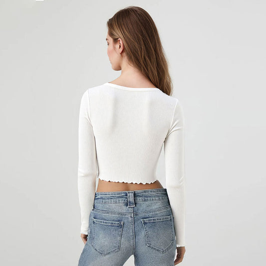 Elegante cropped langærmet top med rynkede detaljer
