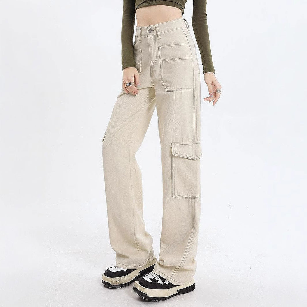 Moderne Cargo-Jeans til Kvinder med Høj Talje og Funktionelle Lommer