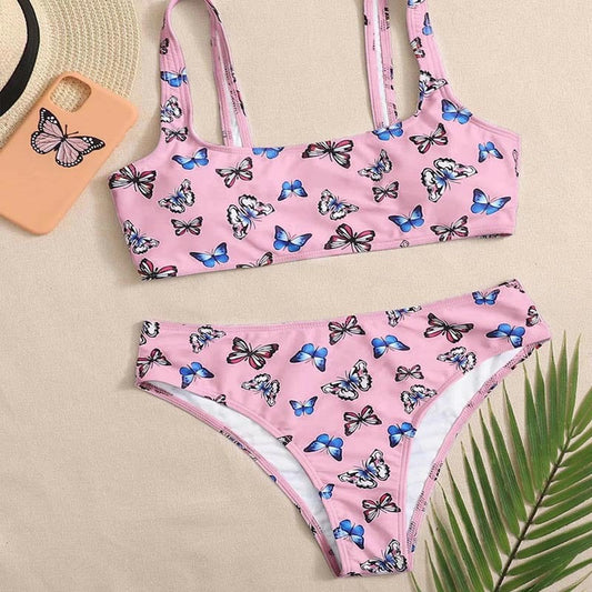 Färgglad Bikiniset med Somriga Fjärilmönster