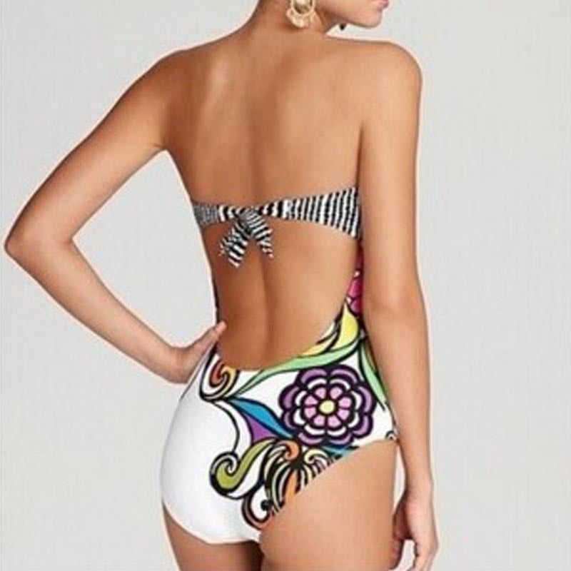 Feminint Bandeau Baddräkt med Blomsterdesign