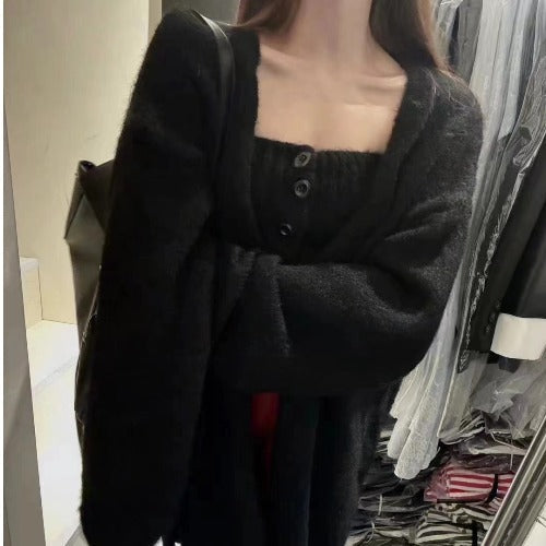 Elegant Cardigan med Åbne Front og Knapdetaljer