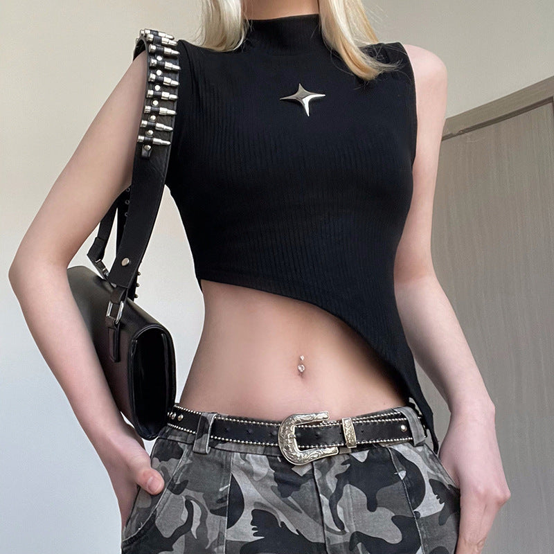 Asymmetrisk Crop-Top för Kvinnor med Stiliga Detaljer