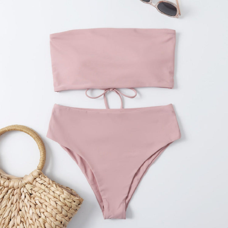 Stilrent Bikini-Set med bandeauöverdel och hög midja