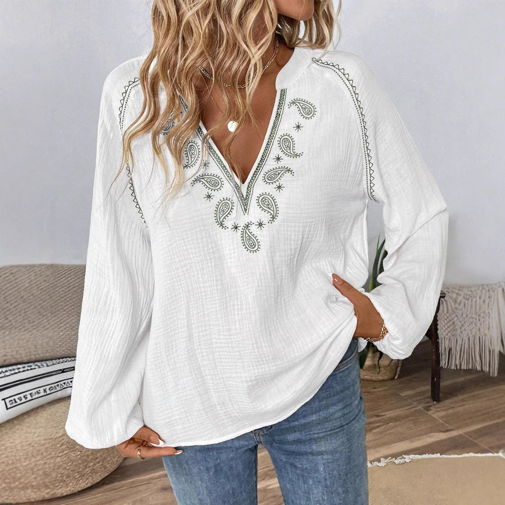 Elegant Bluse med unikke Paisley-mønstre og luftige ærmer