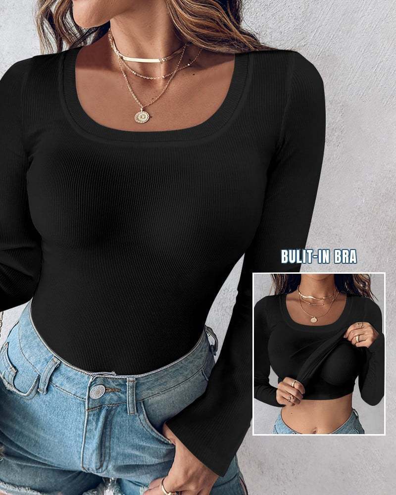 Modern croppad långärmad topp med inbyggd tanktopp