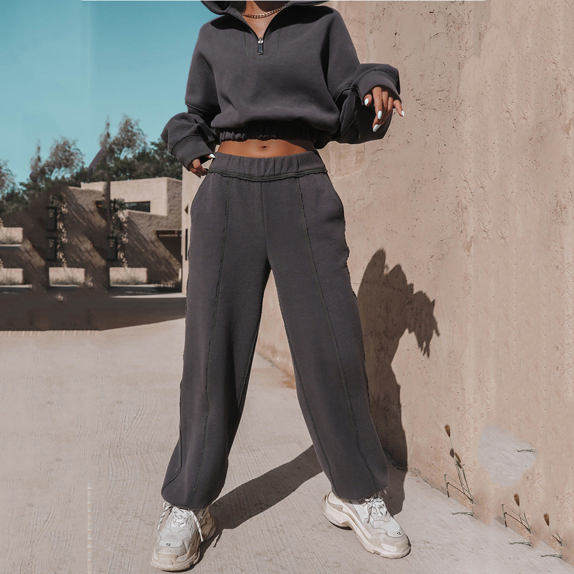Stilfuld cropped Sweatshirt med lynlås til kvinder