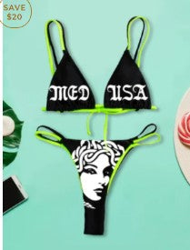 Stilfullt Bandeau Bikini-Set med Trendig Grafisk Design