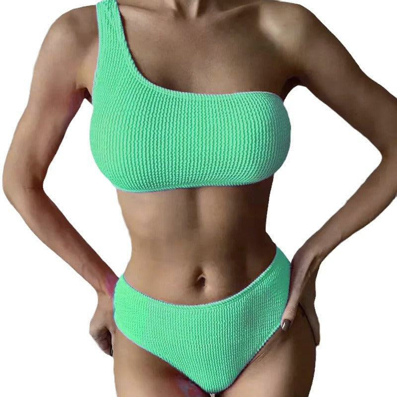 Asymmetrisk Bikini-Set för Damer med Strukturerad Yta