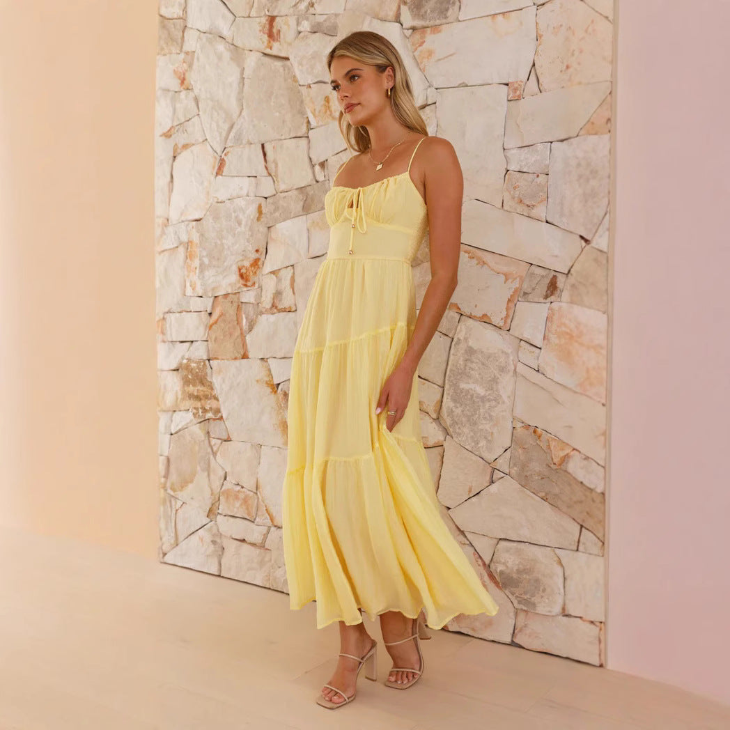 Elegant Boho-Maxikjole med Justerbare Stropper og Flot Skørt