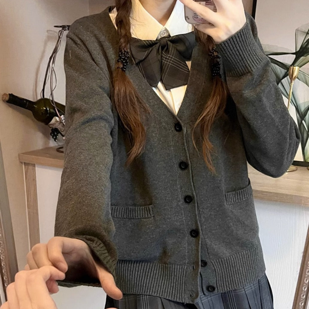 Elegant College Strikjakke med Unik Sløjfe-design