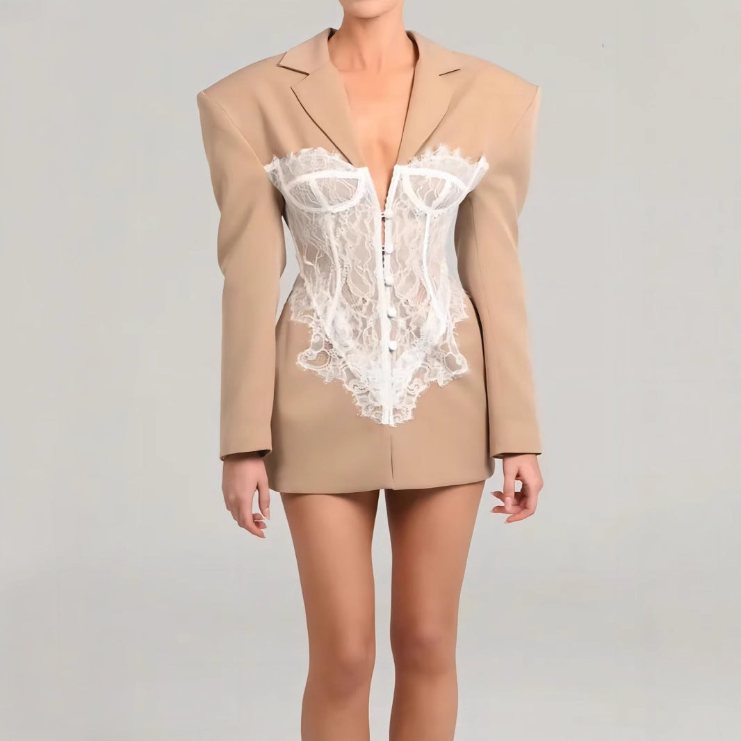 Elegant Damblazer med Spetsdetaljer