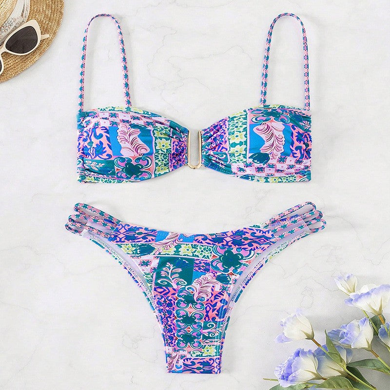 Stilren Bandeau-Bikini med Unikt Mönster