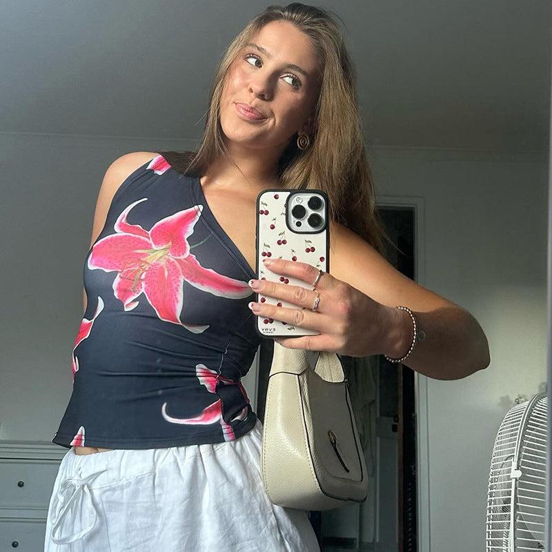 Asymmetrisk Top med Blommönster för Kvinna