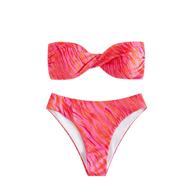 Snygg Bandeau-Bikini med Zebra-Design för Sommarens Äventyr