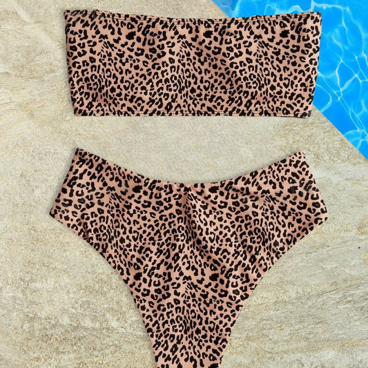 Stiligt Bandeau-Bikini-Set med Snyggt Djurmotiv