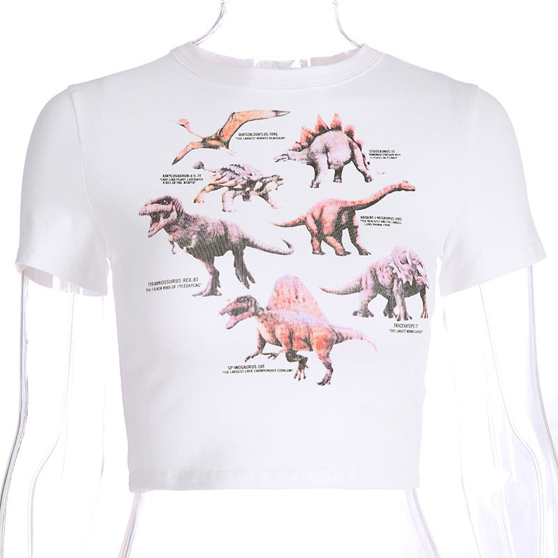 Dame Crop-Top med Dinosaurustema og Casual Snit
