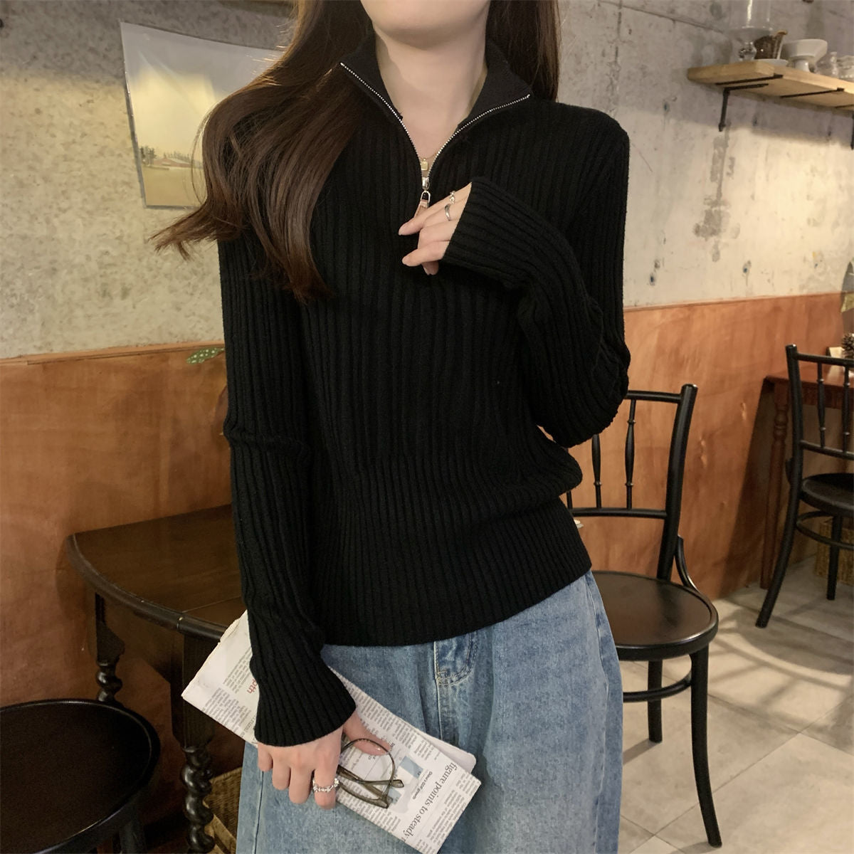 Feminint Sweatshirt med Stilfuld Krave